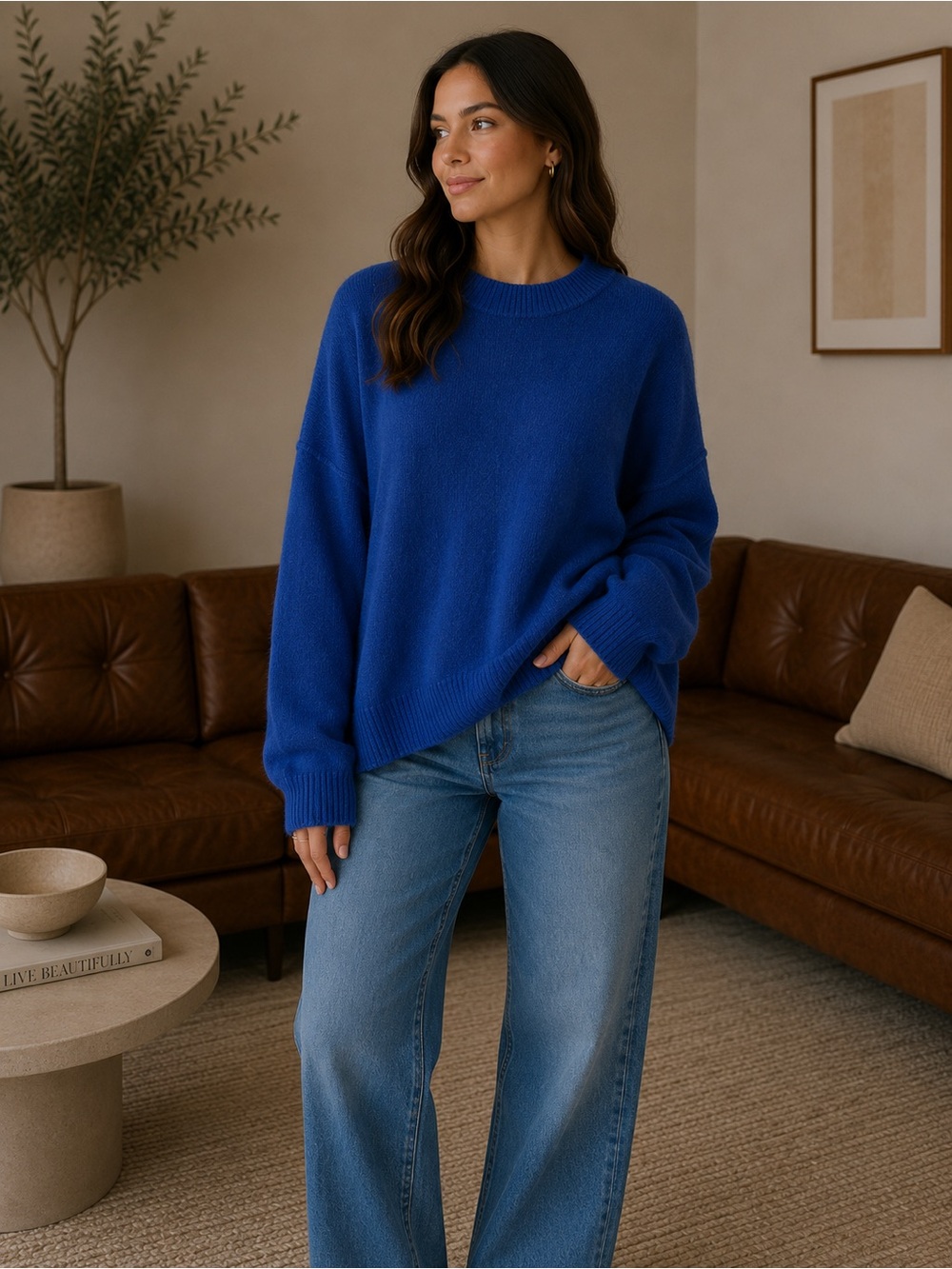 Free People Oversized Mila Cashmere Pullover in Cobalt Blue
